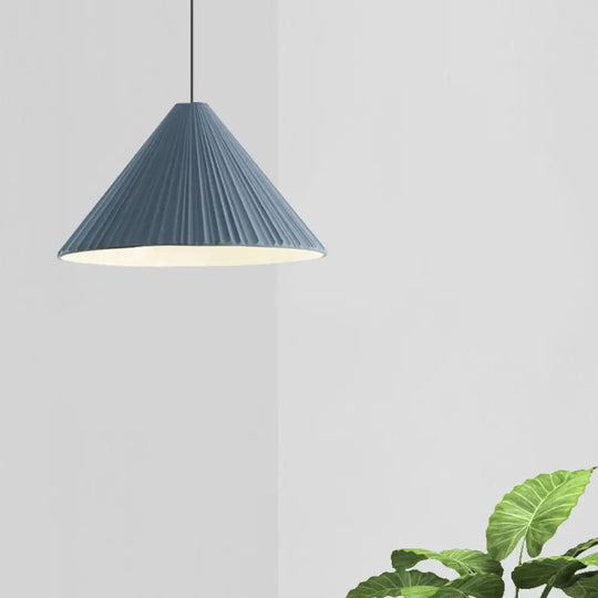 Modern Nordic Style Conic Pendant Light In Blue/Pink/White - Ribbed Design 12.5’/16.5’ Width