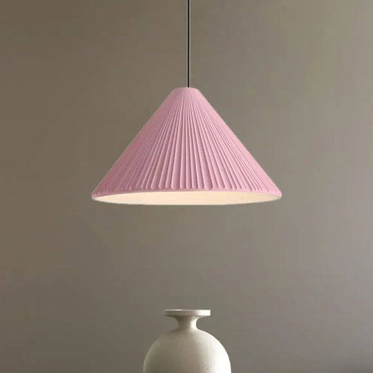 Modern Nordic Style Conic Pendant Light In Blue/Pink/White - Ribbed Design 12.5’/16.5’ Width