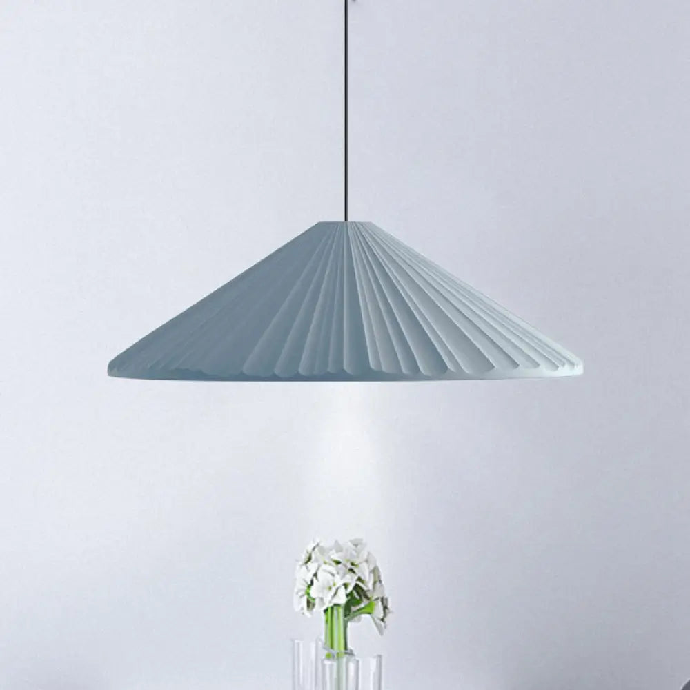 Modern Nordic Style Conic Pendant Light In Blue/Pink/White - Ribbed Design 12.5’/16.5’ Width