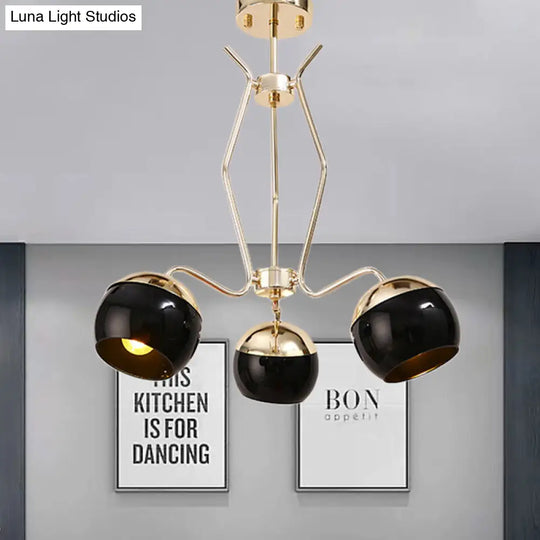 Nordic-Style Black Metal Dome Chandelier Pendant Lamp With 3/6 Heads