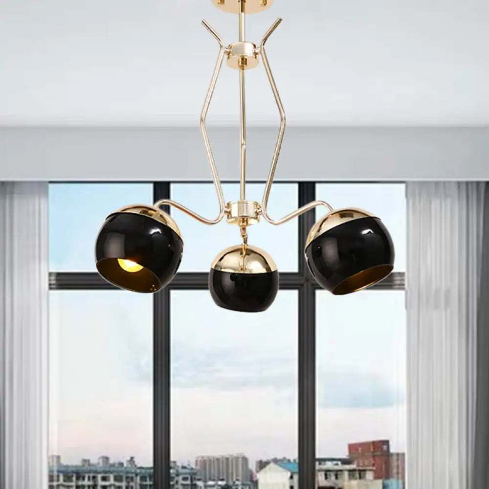 Modern Nordic Style Metal Dome Pendant Lamp - 3/6-Head Chandelier In Black 3 /