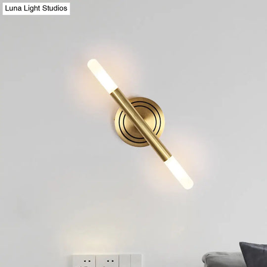 Modern Nordic Style Metal Wall-Mount Sconce Lamp - Slim Tube Design With Brass Finish 2 Heads