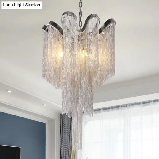 Modernist Nordic Style Silver Tassel Chandelier - 4-Light Ceiling Fixture