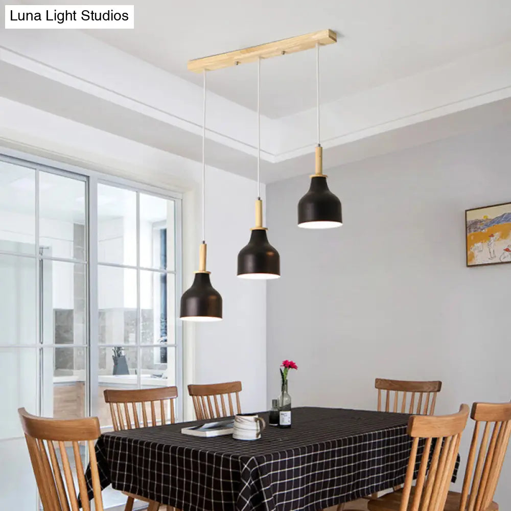 Modern Nordic 3-Light Urn Cluster Pendant With White/Black Finish: Elegant Iron Hanging Light Linear