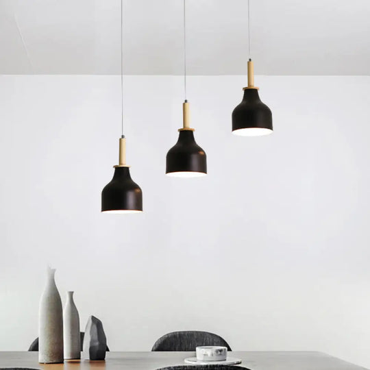 Modern Nordic Urn Cluster Pendant With 3 Head Iron Hanging Light - White/Black Finish Black