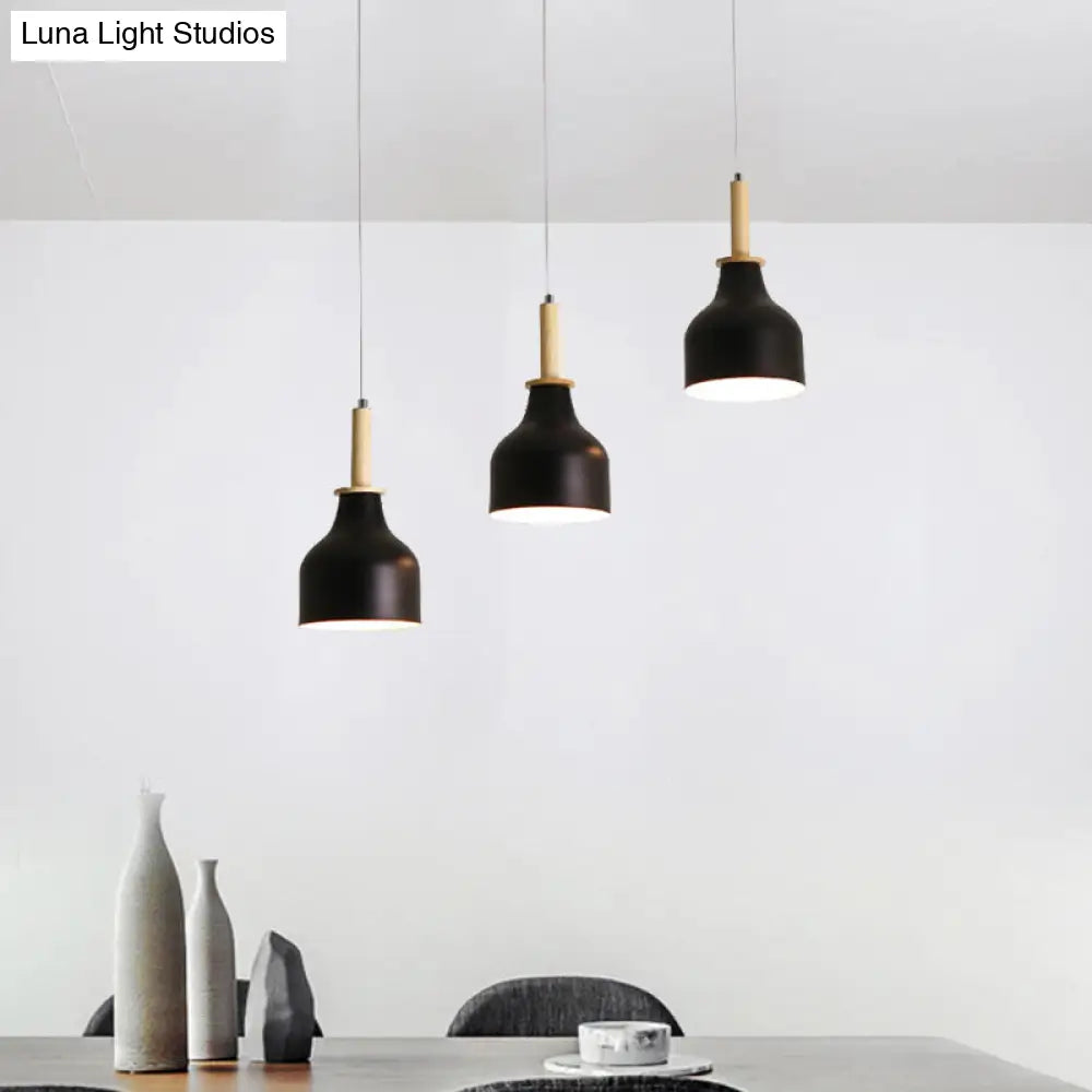 Modern Nordic 3-Light Urn Cluster Pendant With White/Black Finish: Elegant Iron Hanging Light Linear