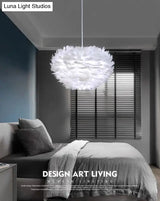 Modern Nordic White Feather Globe Pendant Light For Bedroom Ceiling
