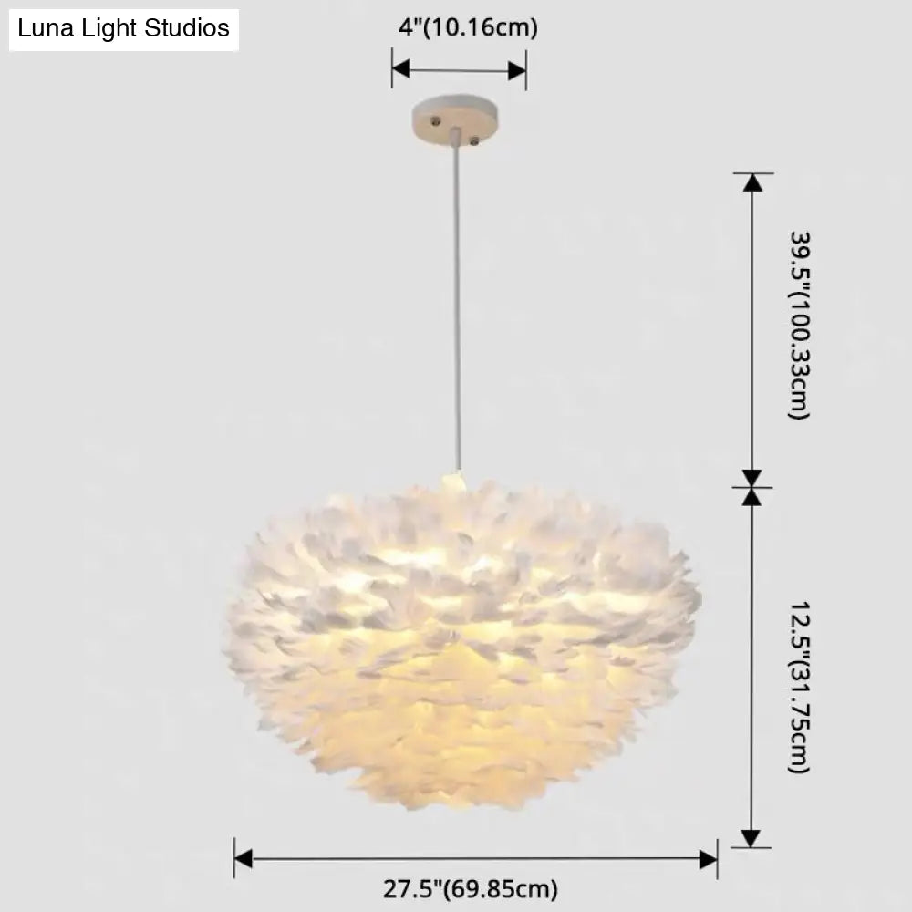 Modern Nordic White Feather Globe Pendant Light For Bedroom Ceiling