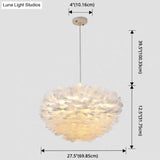 Modern Nordic White Feather Globe Pendant Light For Bedroom Ceiling