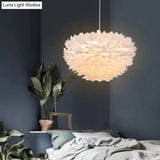 Modern Nordic White Feather Globe Pendant Light For Bedroom Ceiling