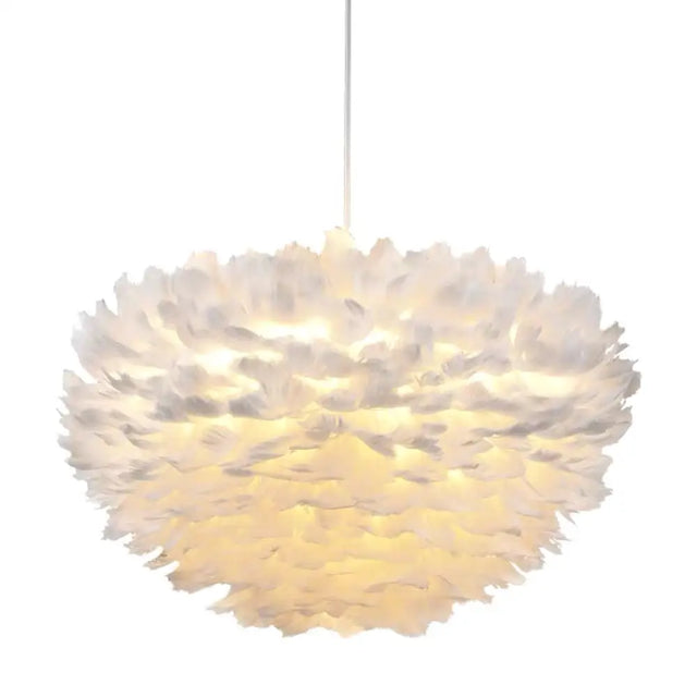Modern Nordic White Feather Globe Pendant Light For Bedroom Ceiling