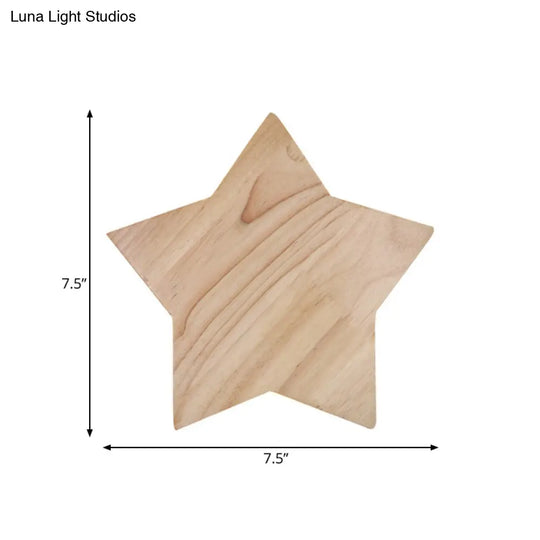 Modern Nordic Wood Star Wall Sconce In Beige For Child Bedroom Or Hallway