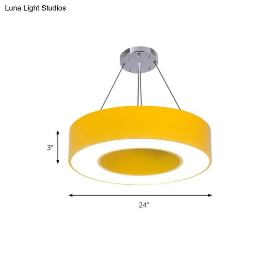 Modern O-Shaped Acrylic Pendant Light For Kids Bedrooms - Adjustable 31.5 Cord