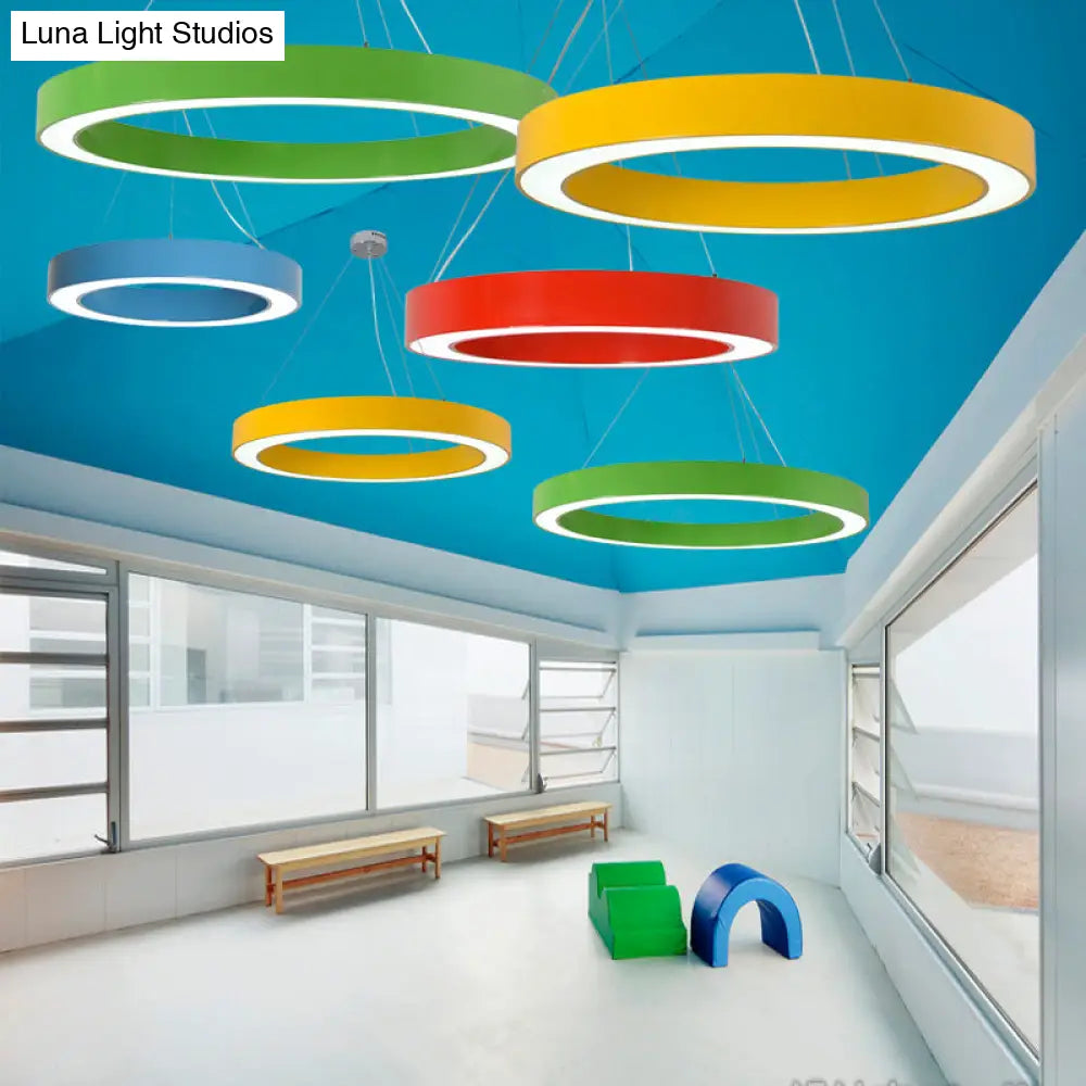 Modern O-Shaped Acrylic Pendant Light For Kids Bedrooms - Adjustable 31.5 Cord