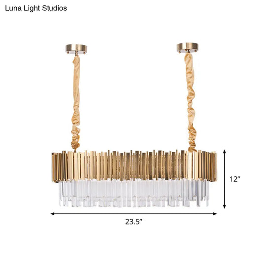 Modern Oblong Island Pendant Lamp With Crystal Rods In Gold - 6/8 Light 23.5/31.5 Wide