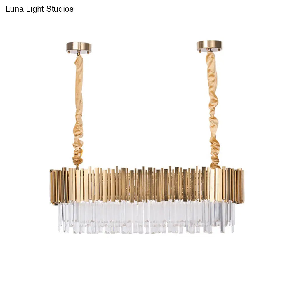 Modern Oblong Island Pendant Lamp With Crystal Rods In Gold - 6/8 Light 23.5/31.5 Wide