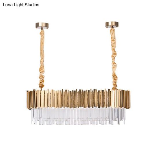 Modern Oblong Island Pendant Lamp With Crystal Rods In Gold - 6/8 Light 23.5/31.5 Wide