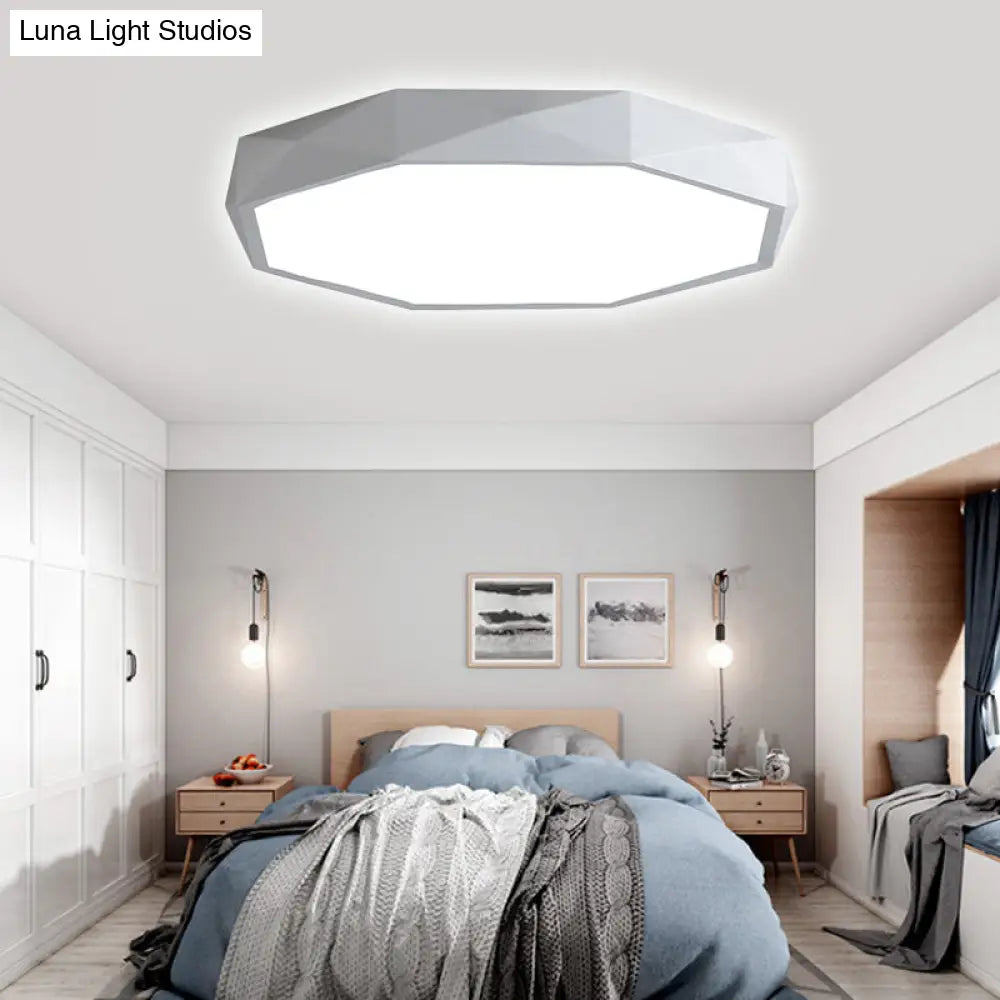 Modern Octagon Metal Led Flush Mount Lamp - 16/19.5/23.5 Wide White Perfect For Living Room