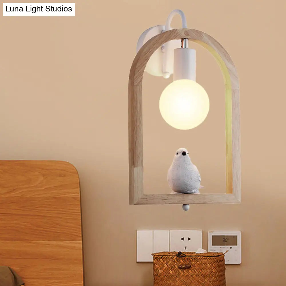 Modern One-Light Wood Arched Wall Lamp For A Childs Bedroom With White Sconce Lighting