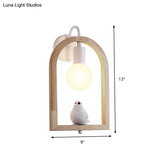 Modern One-Light Wood Arched Wall Lamp For A Childs Bedroom With White Sconce Lighting