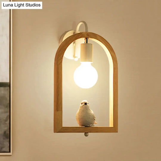 Modern One-Light Wood Arched Wall Lamp For A Childs Bedroom With White Sconce Lighting