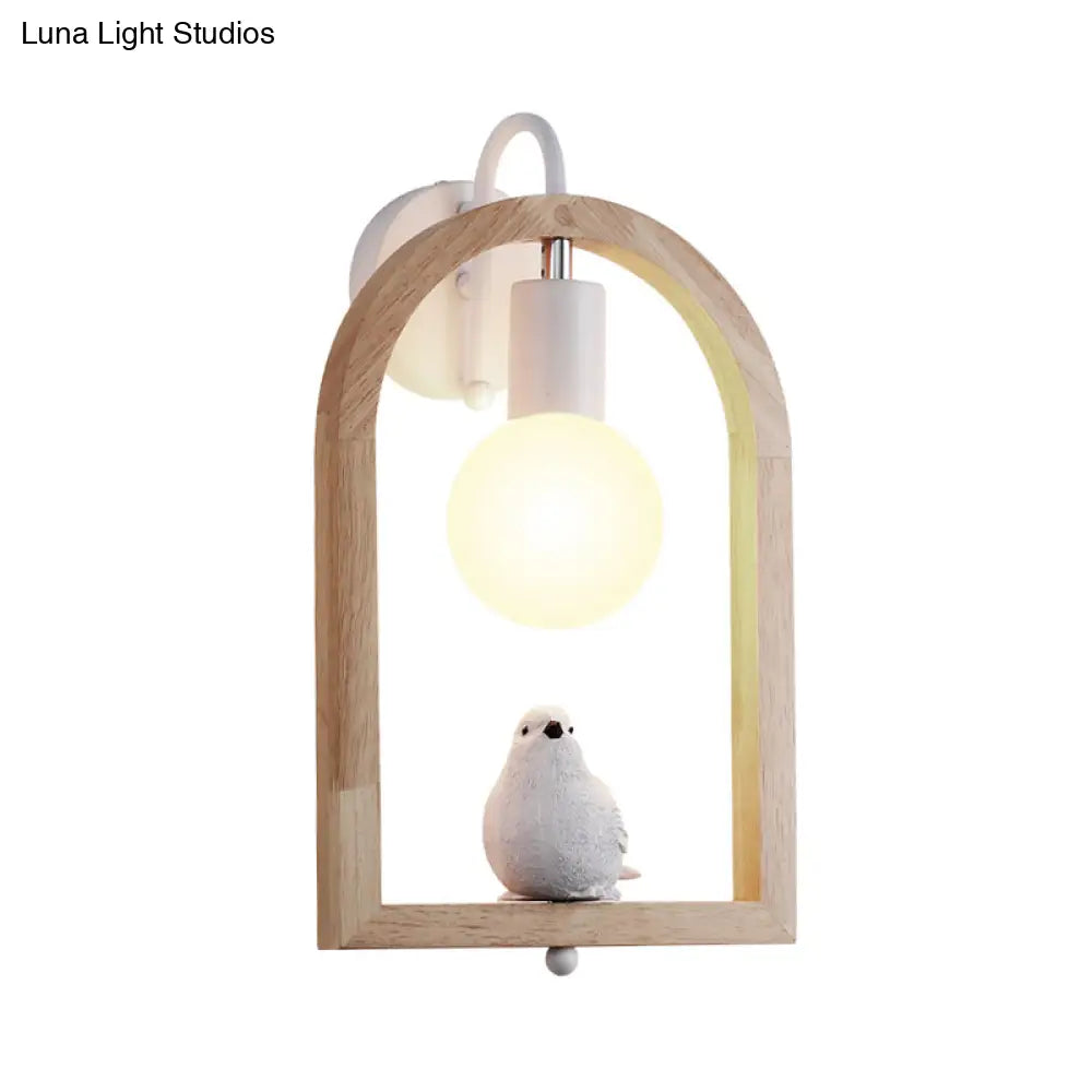 Modern One-Light Wood Arched Wall Lamp For A Childs Bedroom With White Sconce Lighting