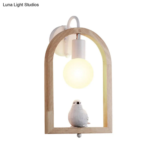 Modern One-Light Wood Arched Wall Lamp For A Childs Bedroom With White Sconce Lighting