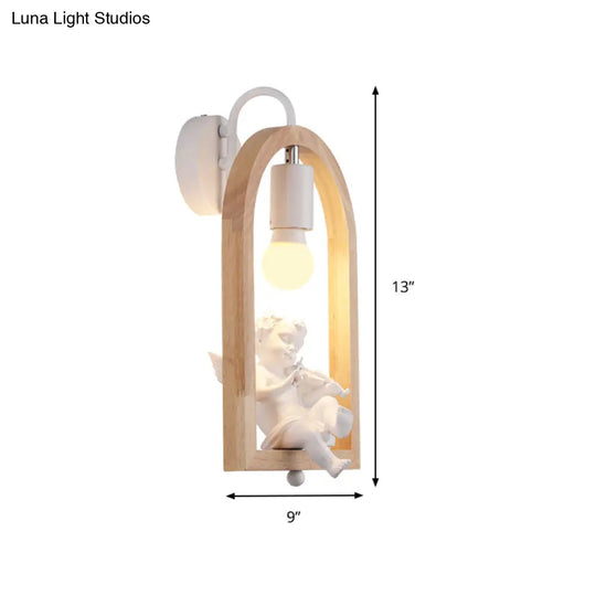 Modern One-Light Wood Arched Wall Lamp For A Childs Bedroom With White Sconce Lighting