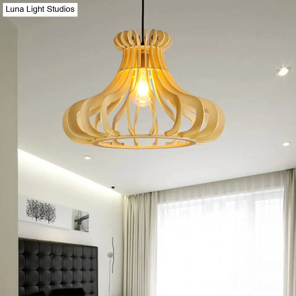 Modern Onion Pendant Lamp: Wood & Beige For Stylish Bedroom Lighting