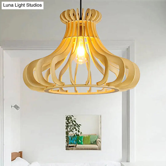 Modern Onion-Shaped Pendant Wood 1-Light Hanging Lamp - Beige