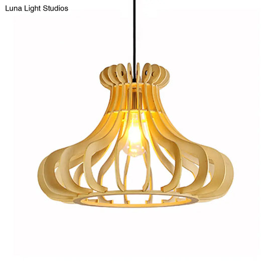 Modern Onion Pendant Lamp: Wood & Beige For Stylish Bedroom Lighting