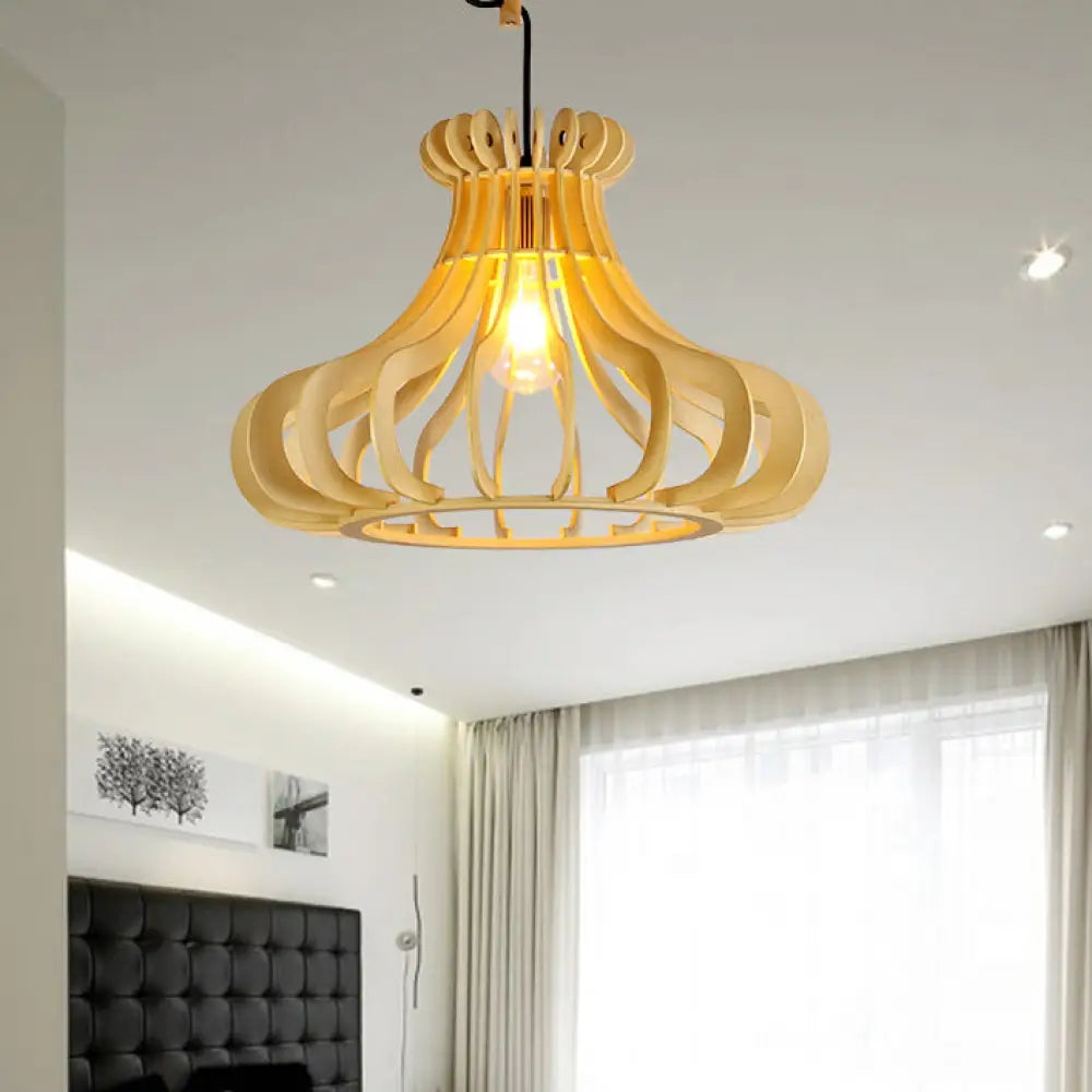 Modern Onion Pendant Lamp: Wood & Beige For Stylish Bedroom Lighting