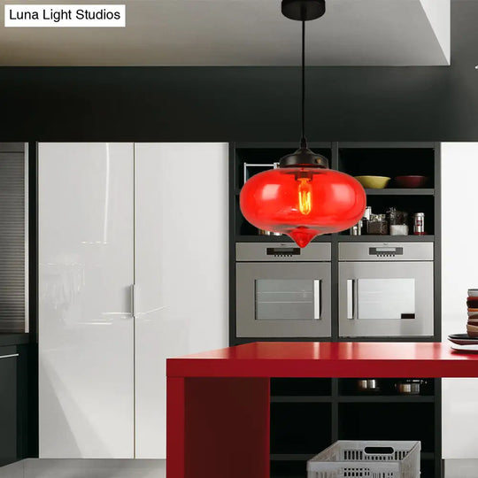 Modern Onion Pendant Light – Gray/Red/Yellow Glass Ceiling Fixture For Restaurants