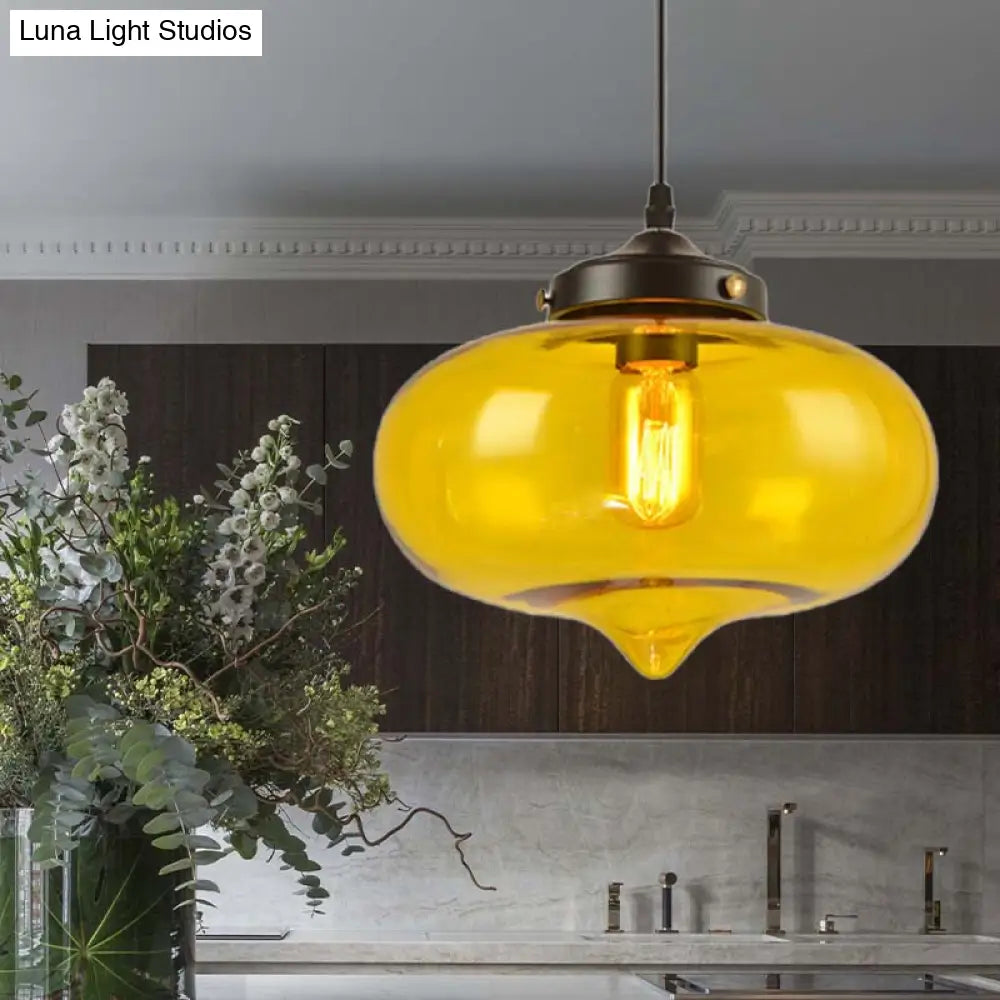 Modern Onion Pendant Light – Gray/Red/Yellow Glass Ceiling Fixture For Restaurants