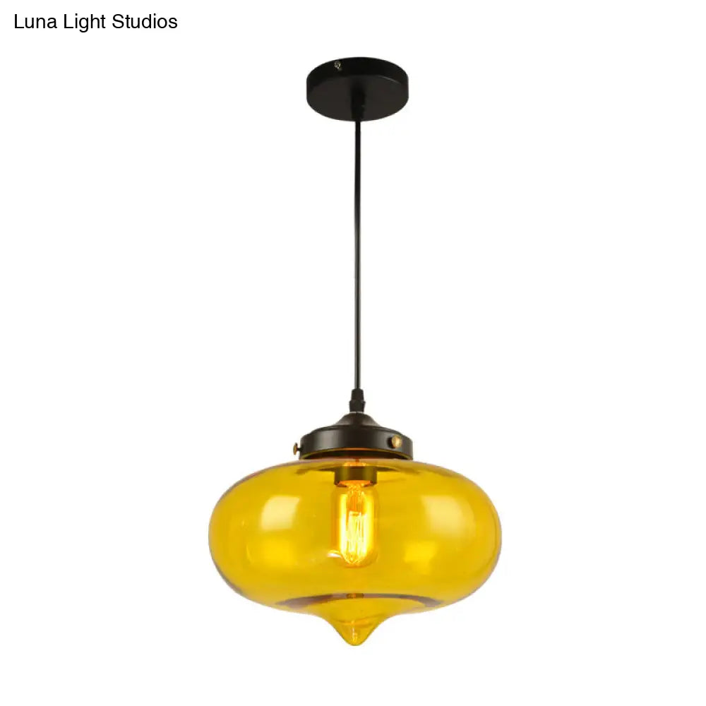 Modern Onion Pendant Light – Gray/Red/Yellow Glass Ceiling Fixture For Restaurants