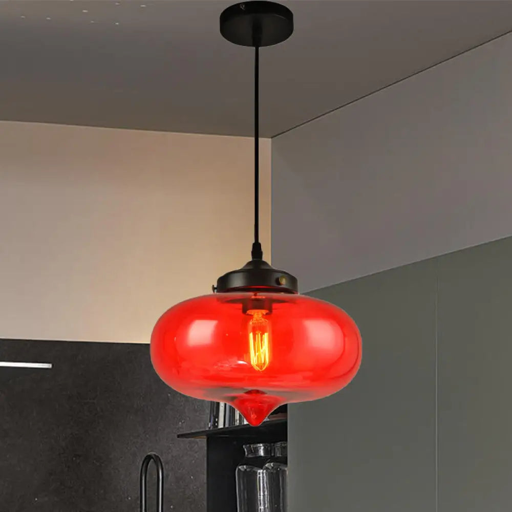 Modern Onion Pendant Light – Gray/Red/Yellow Glass Ceiling Fixture For Restaurants Red