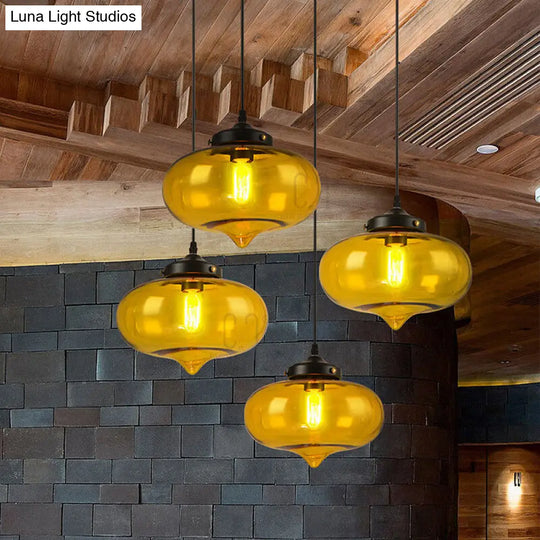 Modern Onion Pendant Light In Gray/Red/Yellow Glass For Restaurant Ceiling Fixture