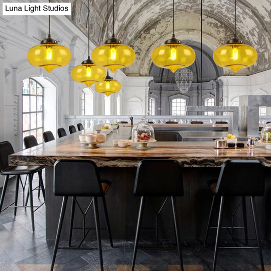 Modern Onion Pendant Light In Gray/Red/Yellow Glass For Restaurant Ceiling Fixture