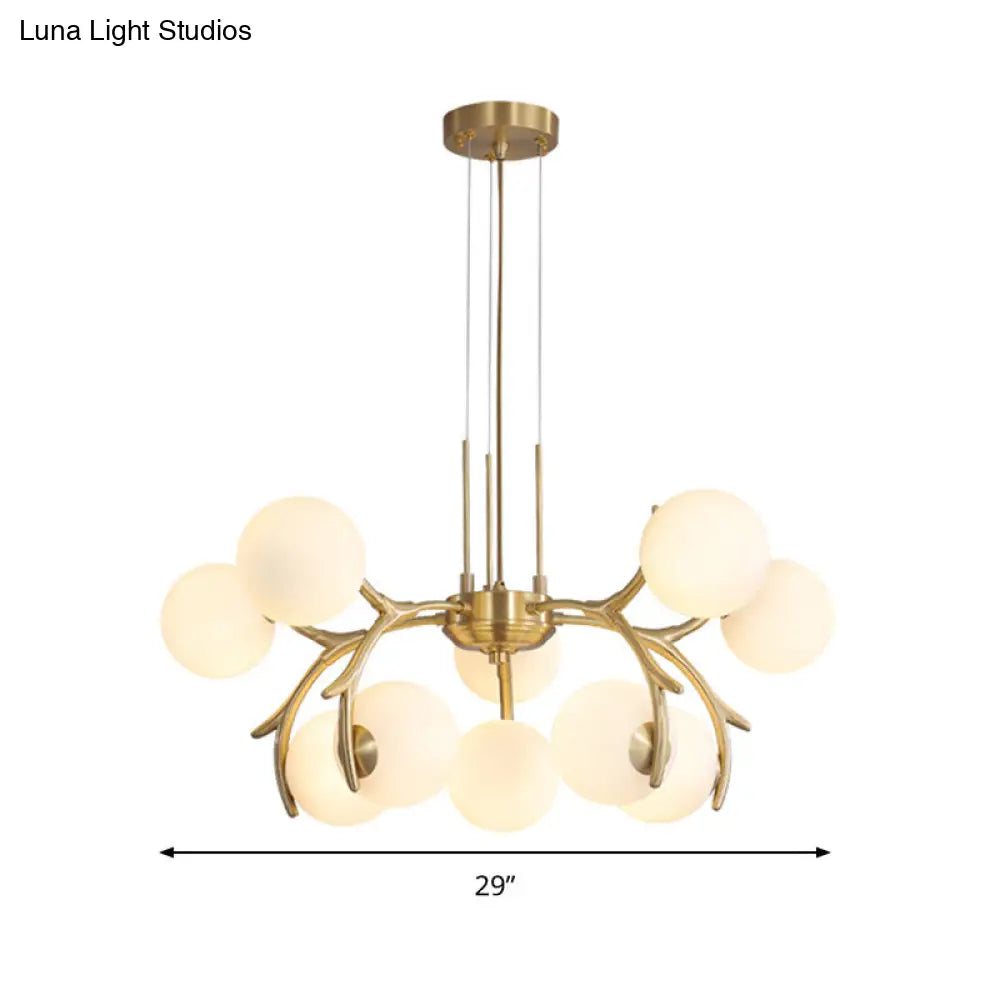 Modern Gold Round Chandelier With Frosted Opal Glass - 10 Head Pendant Light Fixture