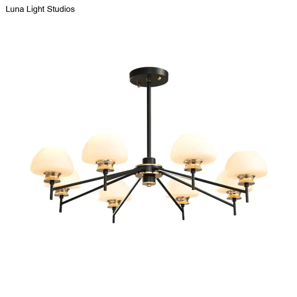 Modern Opal Frosted Glass 8-Head Urn Chandelier Light: Black & Gold Suspension Lamp