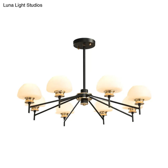 Modern Opal Frosted Glass 8-Head Urn Chandelier Light: Black & Gold Suspension Lamp