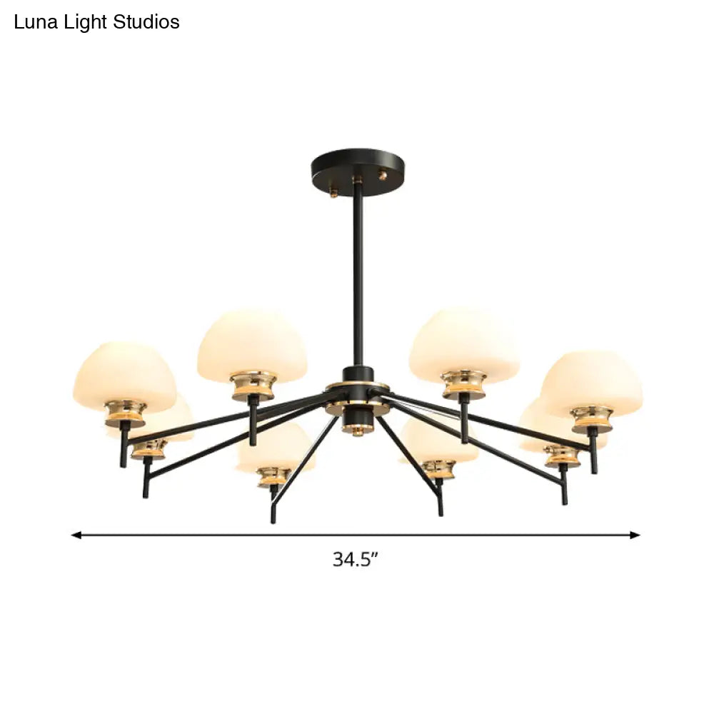 Modern Opal Frosted Glass 8-Head Urn Chandelier Light: Black & Gold Suspension Lamp