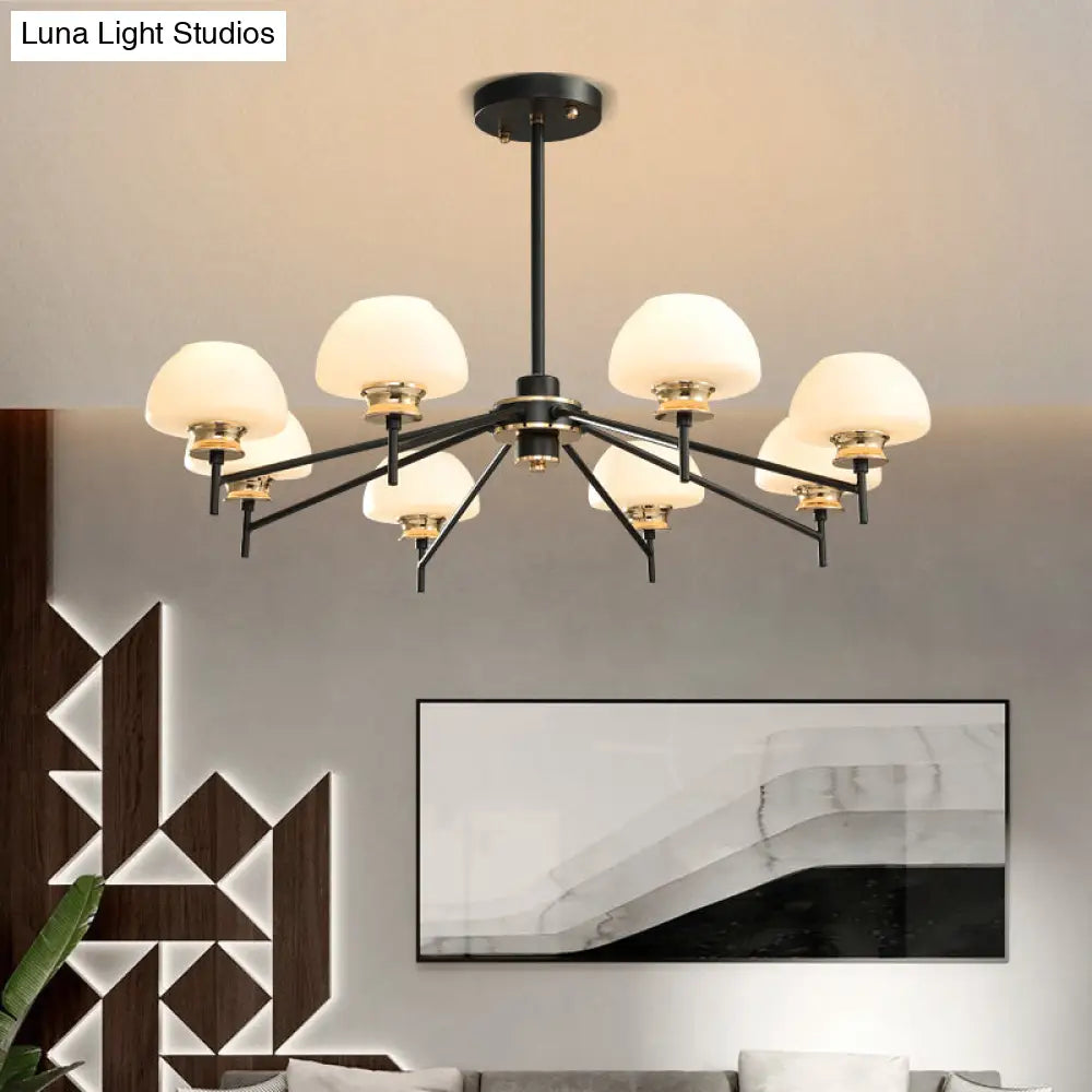 Modern Opal Frosted Glass 8-Head Urn Chandelier Light: Black & Gold Suspension Lamp