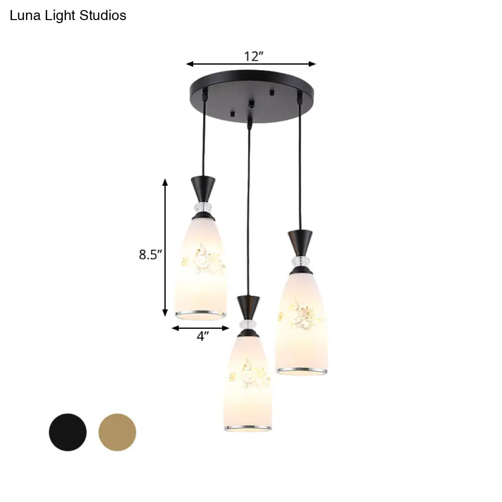 Modern Opal Frosted Glass Dining Room Pendulum Lamp: Gold/Black 3 Lights Multi Ceiling Light With