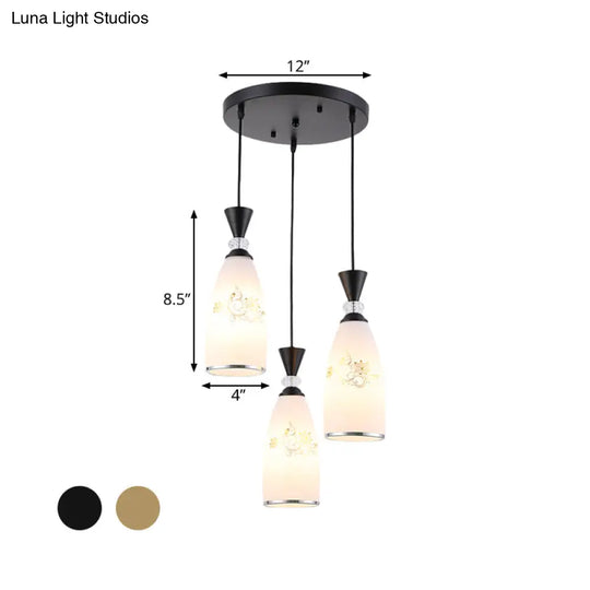 Modern Opal Frosted Glass Dining Room Pendulum Lamp: Gold/Black 3 Lights Multi Ceiling Light With