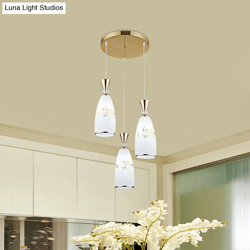 Modern Opal Frosted Glass Dining Room Pendulum Lamp: Gold/Black 3 Lights Multi Ceiling Light With