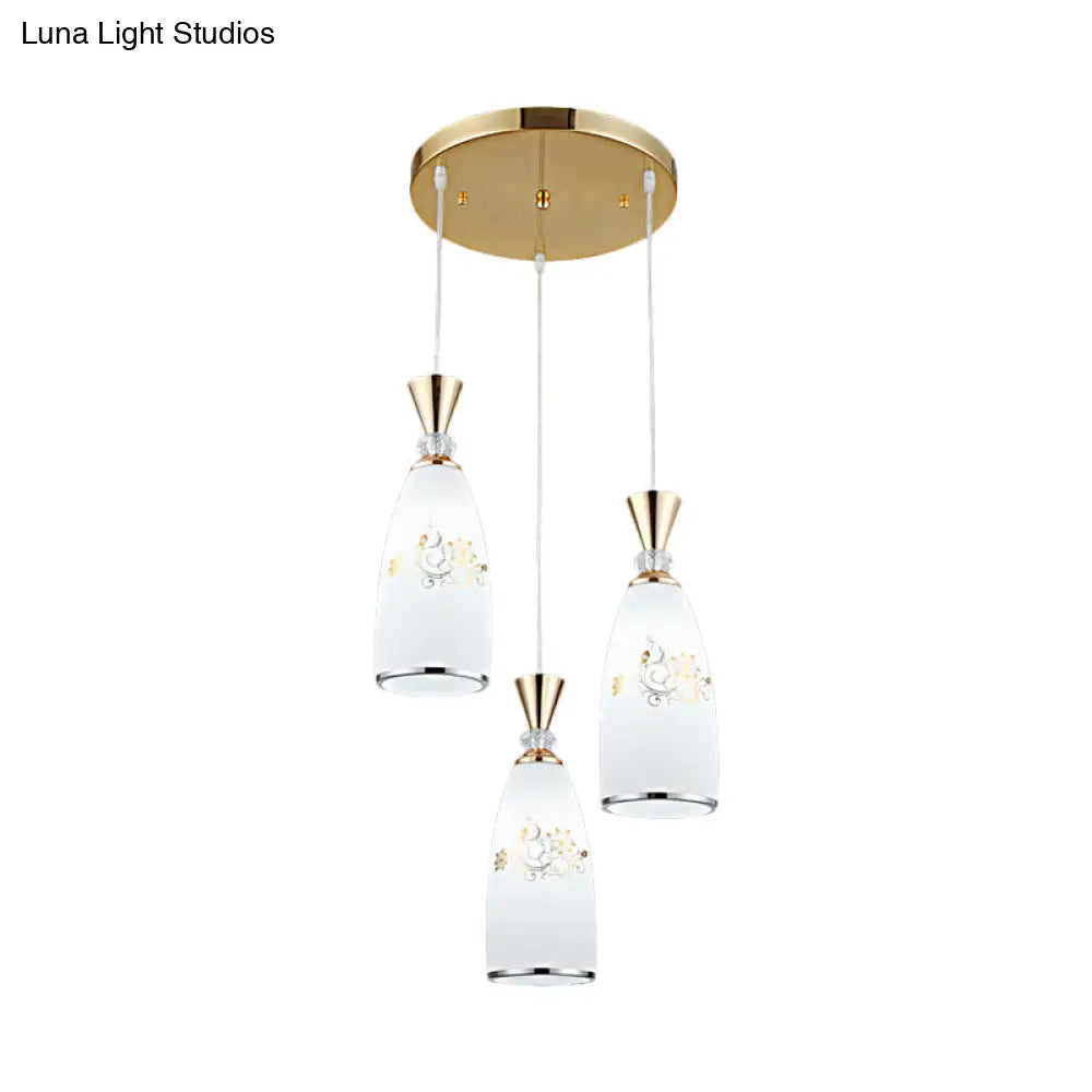 Modern Opal Frosted Glass Dining Room Pendulum Lamp: Gold/Black 3 Lights Multi Ceiling Light With