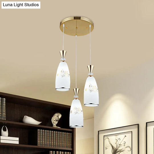 Modern Opal Frosted Glass Dining Room Pendulum Lamp: Gold/Black 3 Lights Multi Ceiling Light With