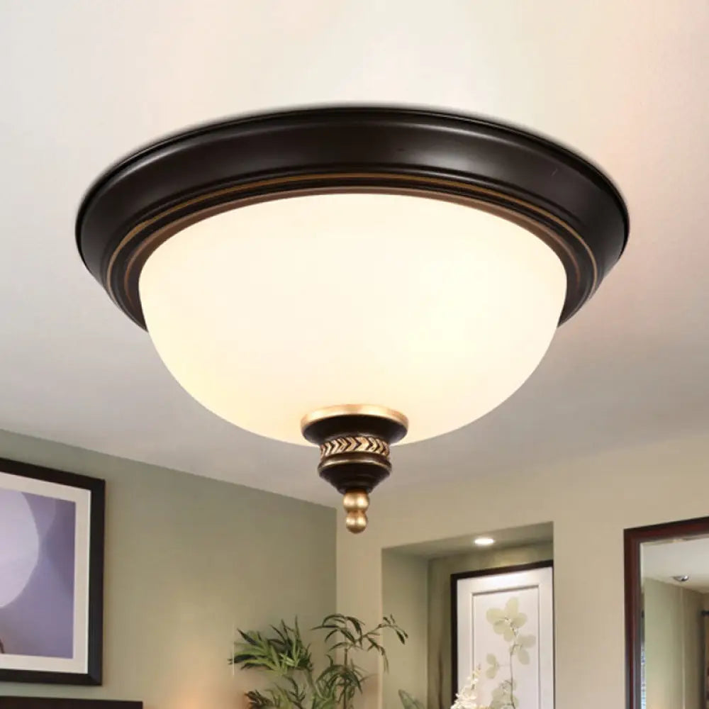 Modern Opal Glass 3-Bulb Black Flush Mount Ceiling Light Fixture For Bedroom