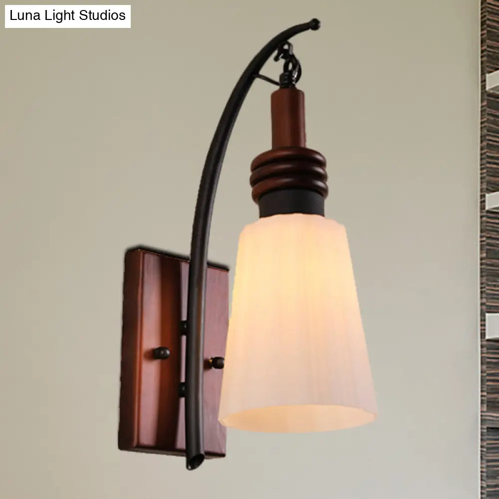 Modern Opal Glass And Wood Wall Mounted Sconce Light - Bedroom Lighting Fixture In Red Brown